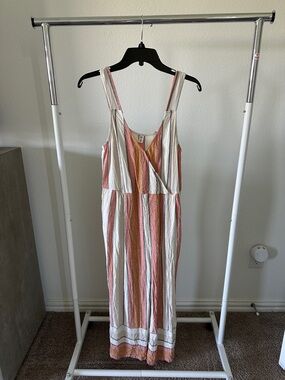 BP Women’s Striped Sleeveless Jumper in Pink, tan, and Cream